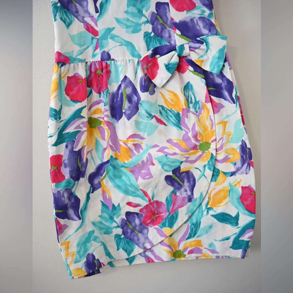 Vtg 80s Women's Talbots Dress Joan Leslie Bold Floral with Shoulder Pads Size 8 - Picture 7 of 10